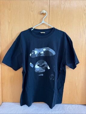 Bape Black Tee with Gray Camouflage Ape Head